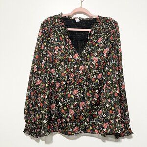 Old Navy Womens Dark Floral Peasant Top XL Balloon Sleeve Cottagecore Herbalist